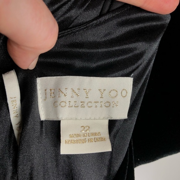 JENNY YOO Ellis Black Velvet Stretchy Long Bridesmaid Winter Wedding Gown Dress - Picture 3 of 15